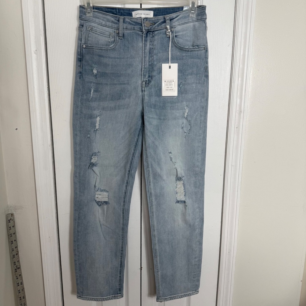 Risen High Waist Slim Skinny Jeans 11/30 Light Wash Distressed Streetwear NWT